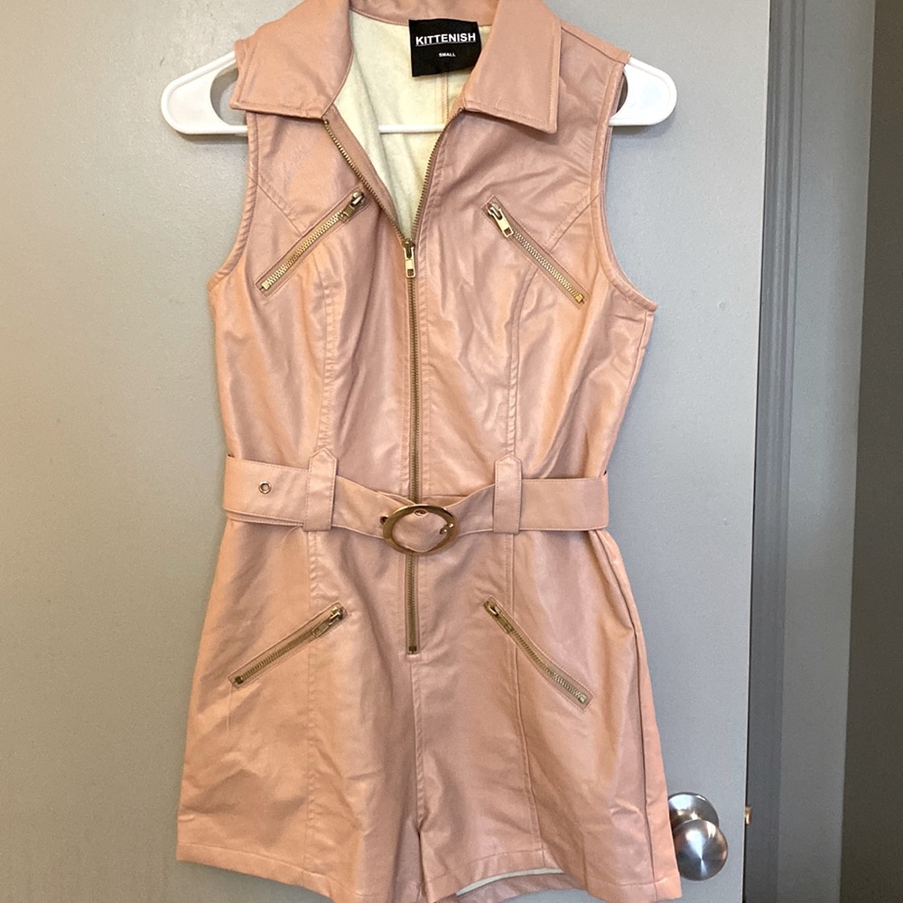 Small pink faux leather romper